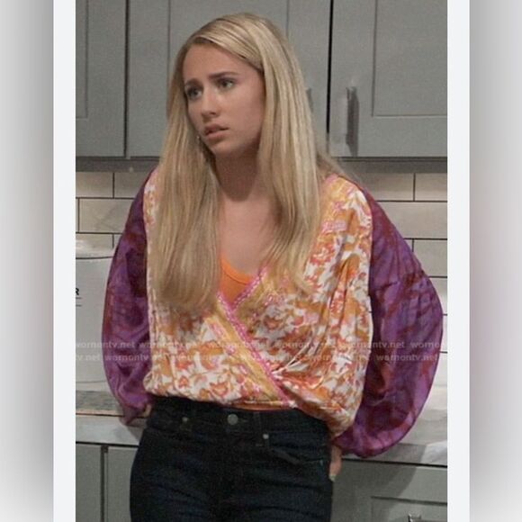 Free People Cruisin Together multi Print yellow and purple blouse size XS - Picture 7 of 12